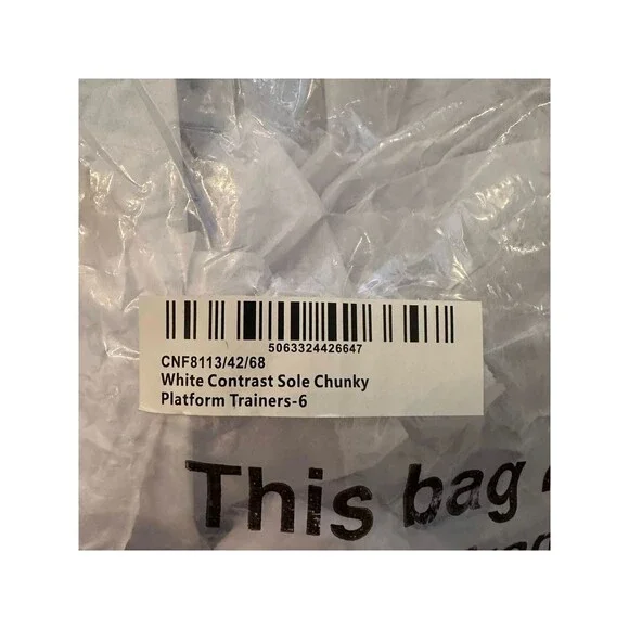 PrettyLittleThing White Contrast Sole Chunky Platform Trainers US Size 8 NWT - Picture 4 of 7